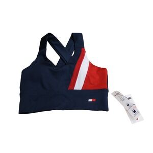 TOMMY HILFIGER SPORT Women's Performance Sports Bra XS Navy Blue Rich Red NWT